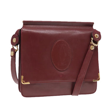 CARTIER Shoulder Bag Leather Bordeaux Gold Auth ki4792