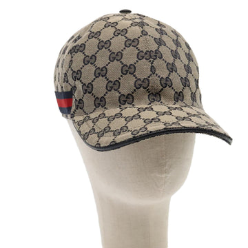 GUCCI GG Canvas Sherry Line Baseball Cap XL Red Navy 696845 Auth ki4846