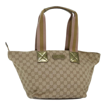 GUCCI GG Canvas Sherry Line Tote Bag Beige Pink gold 131230 Auth ki4879