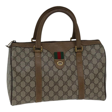 GUCCI GG Canvas Web Sherry Line Boston Bag PVC Beige Red Green Auth ki4901