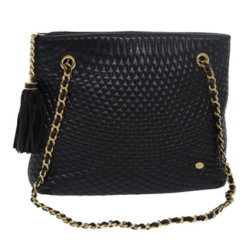 BALLY Quilted Chain Shoulder Bag Leather Black Auth kk250