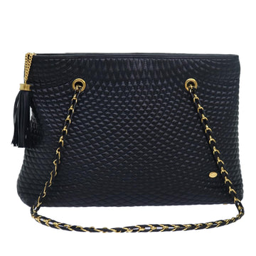 BALLY Quilted Chain Shoulder Bag Leather Black Auth kk252