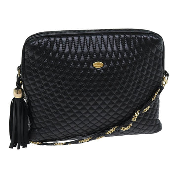 BALLY Quilted Chain Shoulder Bag Leather Black Auth kk254