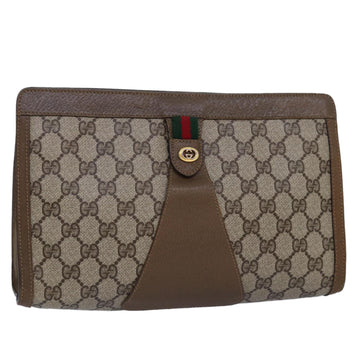 GUCCI GG Canvas Web Sherry Line Clutch Bag PVC Leather Beige Green Auth kk260