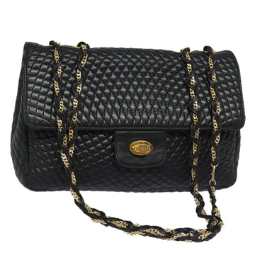 BALLY Quilted Chain Shoulder Bag Leather Black Auth kk271