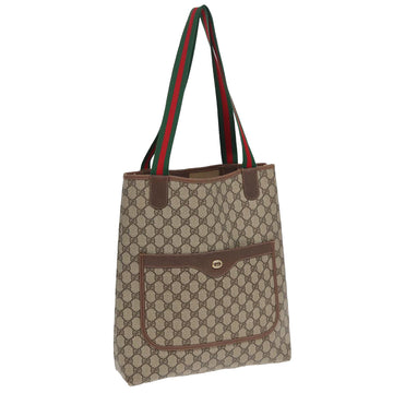 GUCCI GG Canvas Web Sherry Line Tote Bag PVC Leather Beige Green Red Auth kk273