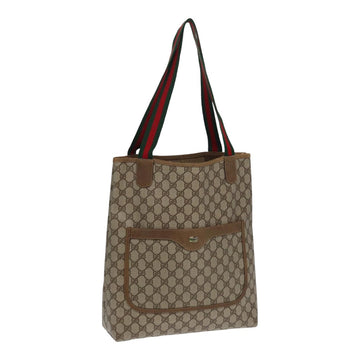 GUCCI GG Canvas Web Sherry Line Tote Bag PVC Leather Beige Green Red Auth kk274