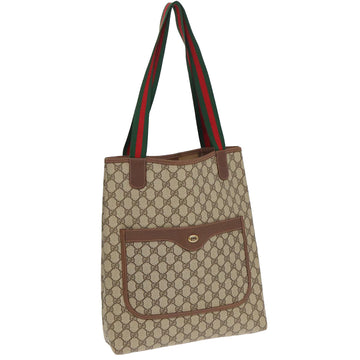 GUCCI GG Canvas Web Sherry Line Tote Bag PVC Leather Beige Green Red Auth kk275