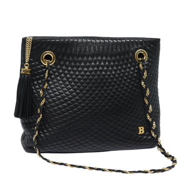 BALLY Quilted Chain Shoulder Bag Leather Black Auth kk278