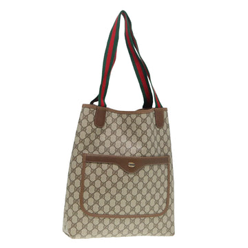 GUCCI GG Canvas Web Sherry Line Tote Bag PVC Leather Beige Green Red Auth kk302