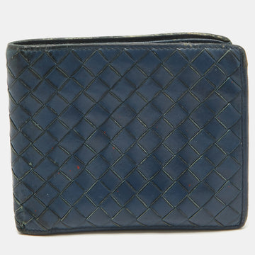BOTTEGA VENETA Dark Blue Intrecciato Leather Bifold Wallet
