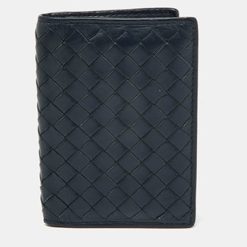 BOTTEGA VENETA Blue Intrecciato Leather Card Case