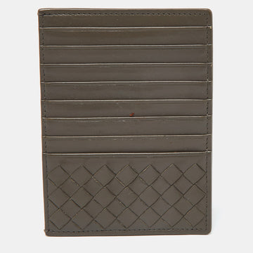 BOTTEGA VENETA Grey Intrecciato Leather Zip Card Holder