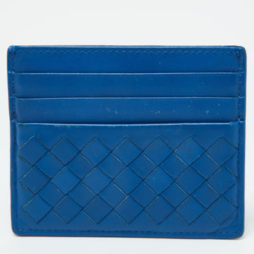 BOTTEGA VENETA Blue Intrecciato Leather Card Holder