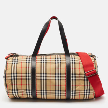 BURBERRY Multicolor Vintage Check Nylon And Leather Large Kennedy Barrel Bag