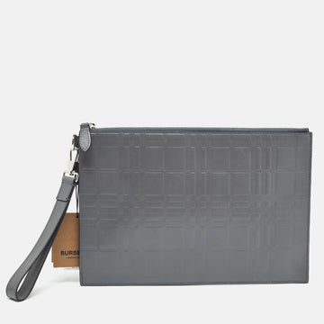 BURBERRY Grey Check Embossed Leather Edin Zip Pouch