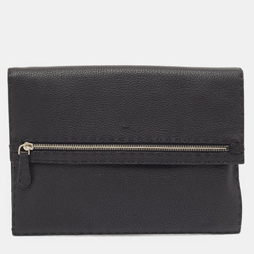 FENDI Black Selleria Leather Wristlet Clutch