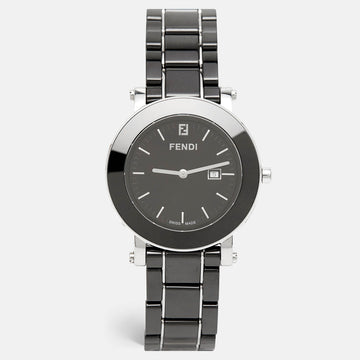 FENDI Black Ceramic Stainless Steel Orologi 6400G Women's Wristwatch 38 mm