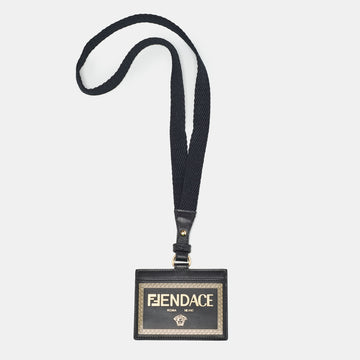 FENDI X VERSACE x Versace Black/Gold Leather Fendace Lanyard Card Holder