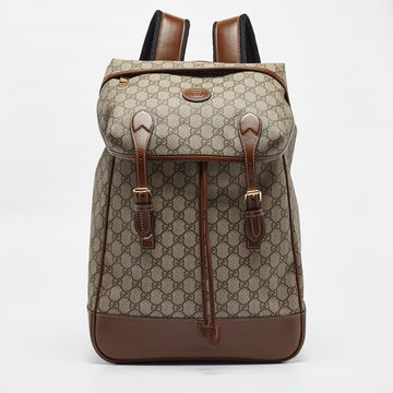 GUCCI Beige/Ebony GG Supreme Canvas and Leather Medium Interlocking G Backpack