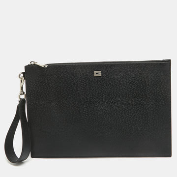 GUCCI Black Leather Square G Wristlet Clutch