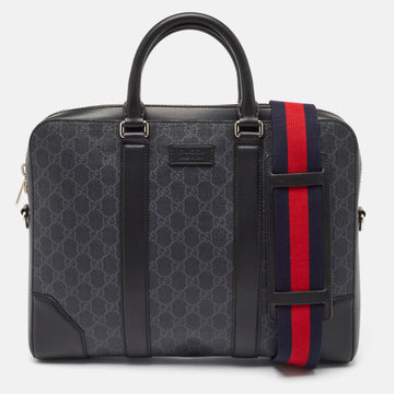 GUCCI Black GG Supreme Canvas and Leather Briefcase Bag