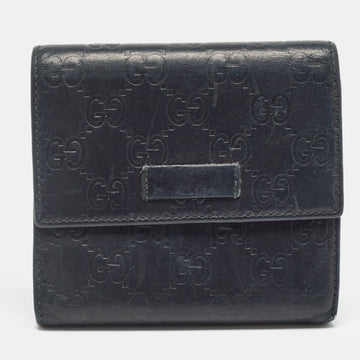 GUCCI Black Microssima Leather Logo Trifold Wallet