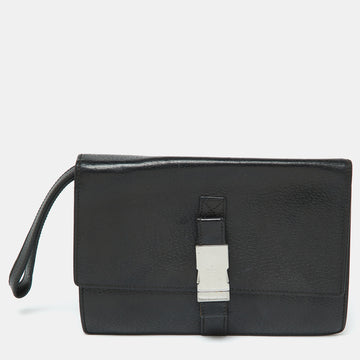 GUCCI Black Leather Flap Wristlet Pouch