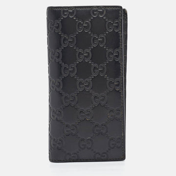 GUCCI Black ssima Leather Bifold Long Wallet