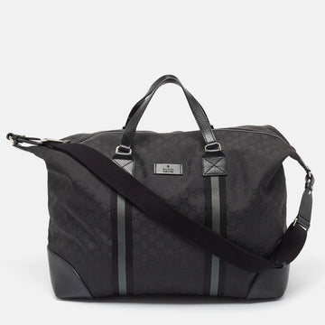 GUCCI Black GG Nylon and Leather XL Web Duffle Bag