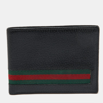 GUCCI Black Leather Web Bifold Wallet