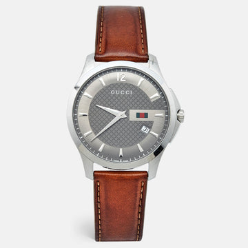 GUCCI Grey Stainless Steel Leather G-Timeless YA126303 Men's Wristwatch 40 mm