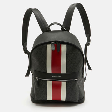 MICHAEL KORS Black/Bright Red Signature Coated Canvas Striped Cooper Backpack