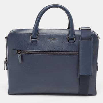 MICHAEL KORS Navy Blue Leather Briefcase