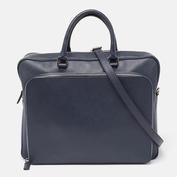 PRADA Navy Blue Saffiano Leather Two Way Travel Briefcase