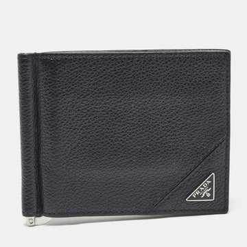 PRADA Black Leather Money Clip Bifold Wallet