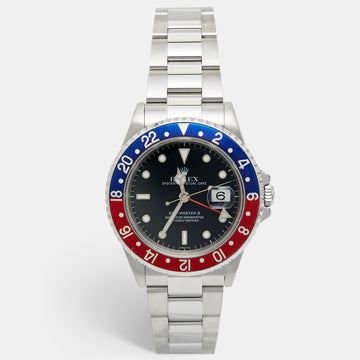 ROLEX Black Stainless Steel GMT-Master II 'Pepsi'  16710 Men's Wristwatch 40 mm