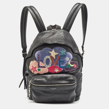 Saint Laurent Black Leather and Canvas Mini Love Applique City Backpack