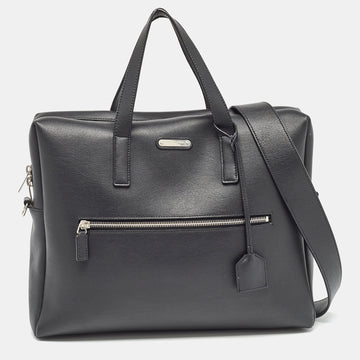 Saint Laurent Black Leather Front Pocket Briefcase Bag