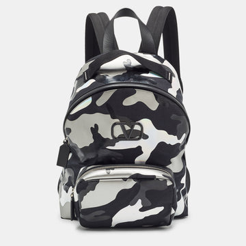 VALENTINO Black/Metallic Camouflage Fabric and Leather VLogo Backpack