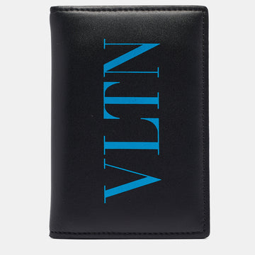 VALENTINO Black Leather VLTN Bifold Card Holder