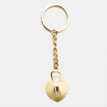 AIGNER Heart Lock Crystal Gold Tone Key Chain
