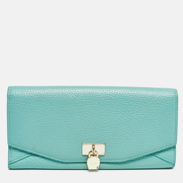 AIGNER Blue Leather Logo Charm Flap Continental Wallet