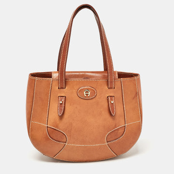 AIGNER Brown Leather Logo Flap Hobo