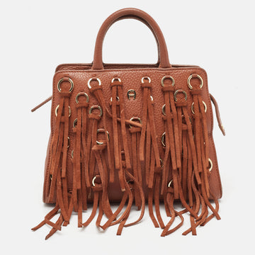 AIGNER Brown Leather Cybill Fringe Tote