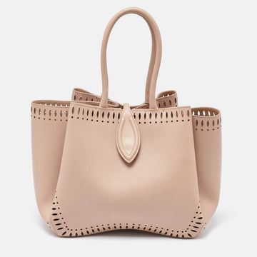 ALAIA Beige Laser Cut Leather Angele 25 Tote