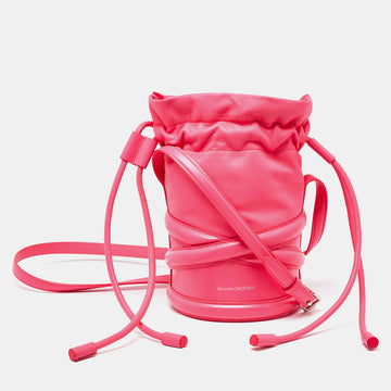 ALEXANDER MCQUEEN Neon Pink Leather The Soft Curve Bucket Bag