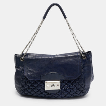 ALEXANDER MCQUEEN Navy Blue Quilted Leather Chain Flap Bag