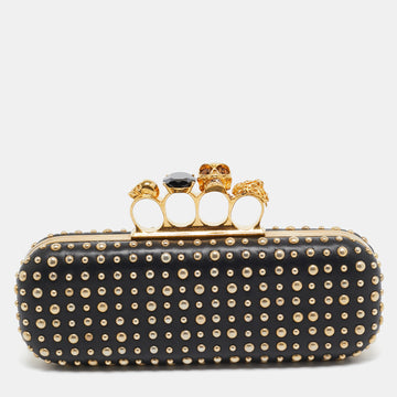 ALEXANDER MCQUEEN Black Studded Leather Skull Knuckle Box Clutch