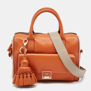 ANYA HINDMARCH Orange and Grey Leather Carker Satchel